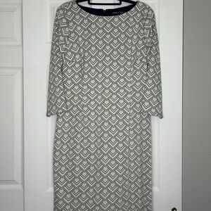 Preston & York Black and White Sheath Dress 3/4 Sleeve